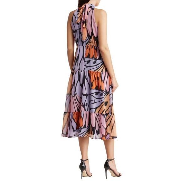 NWT Sam Edelman Butterfly Print High Neck Midi Dress - Picture 2 of 7